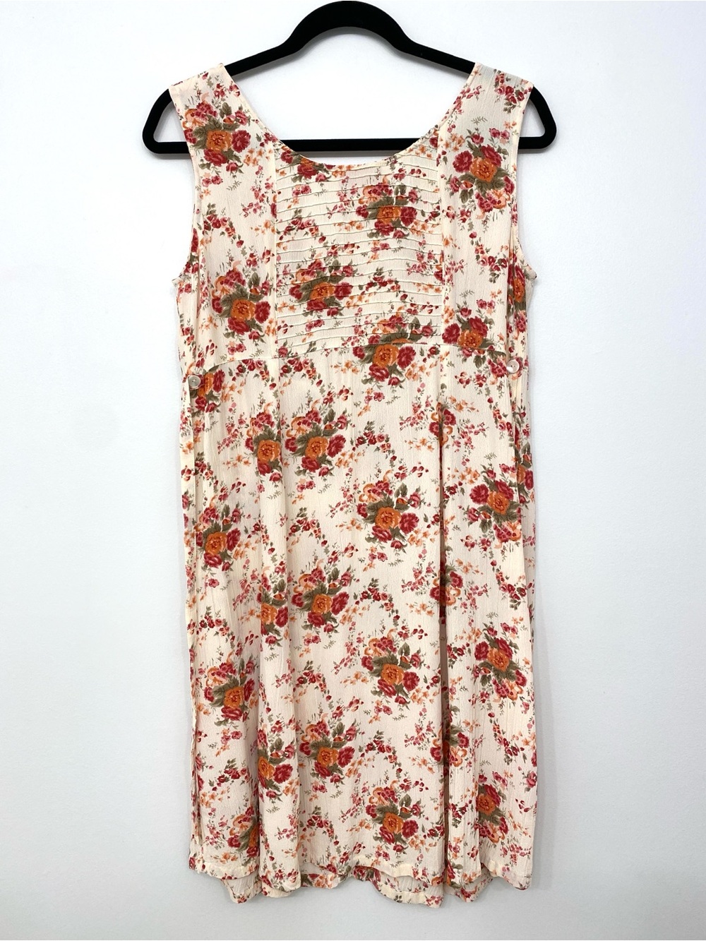 April Cornell Floral Sleeveless Dress Button Front Pintuck Pinafore Sundress L - Picture 3 of 12
